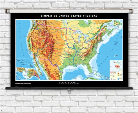 Simplified U S Physical Map On Spring Roller 63 X 40 From Klett Perthes Simplified U S Physical Map On Spring Roller 63 X 40 From Klett Perthes